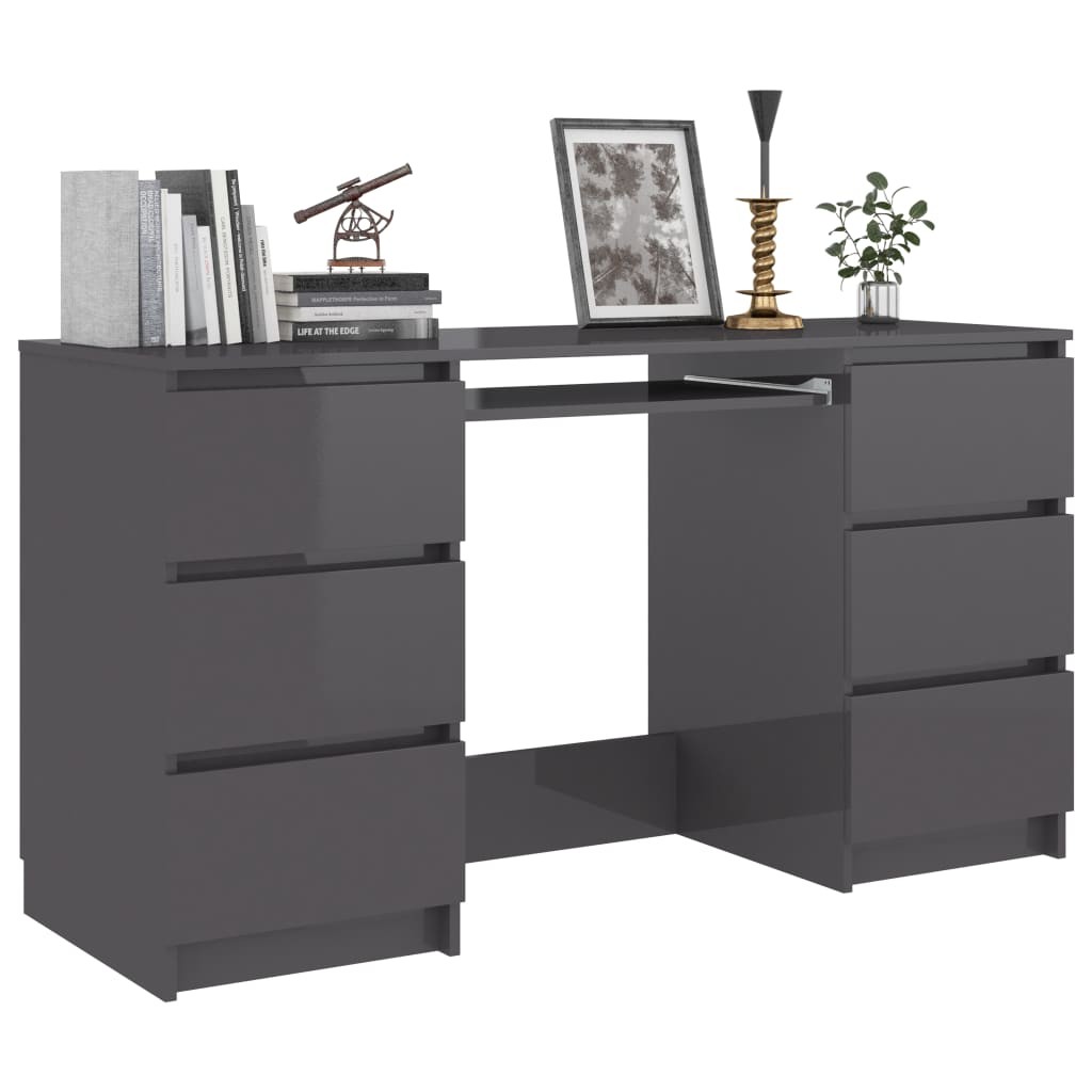 Writing Desk High Gloss Grey 140x50x77 cm Chipboard
